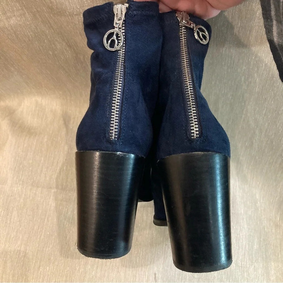 WISHBONE COLLECTION Sz  9 Stacked Heel Textile Zipper Back Pointy Toe Booties - Picture 6 of 10